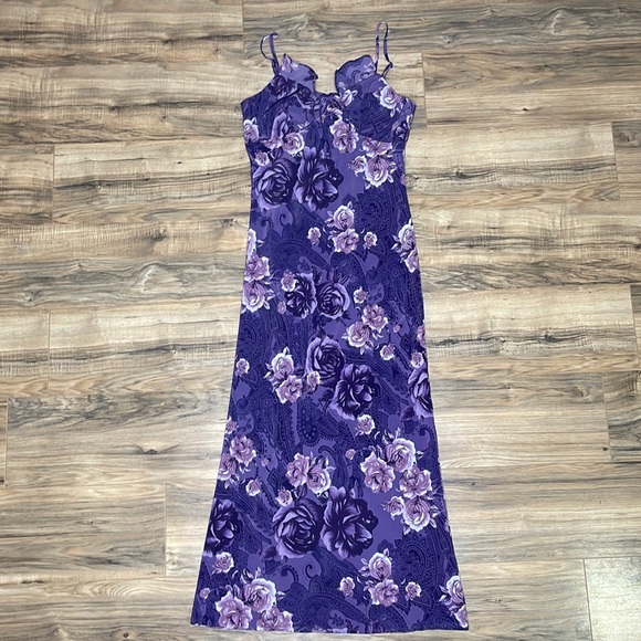 Giorgio Fiorlini Collection Sweetheart Ruffle Neckline Floral Shift Maxi Dress 8 - Picture 1 of 5